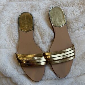 Zara Gold Metallic Strappy Slide Sandals
